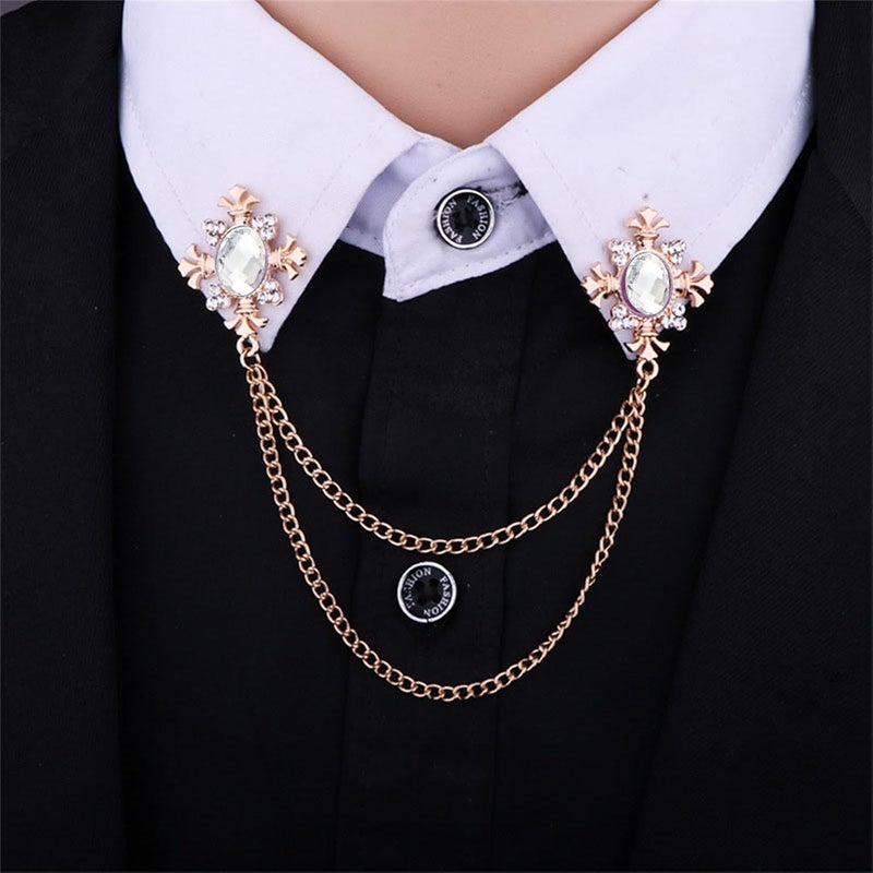 WCRAZYE 2PCS Long Chain Brooch Crystal Tassel Brooch Pin Gem Brooch Fashion Scarf Tie Pins for Women Men Wedding - Image 2